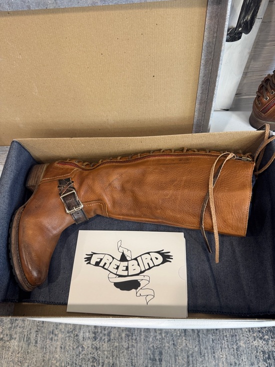 Freebird Tan Leather Tall Boots with Lace Up Shaft - Picture 13 of 15